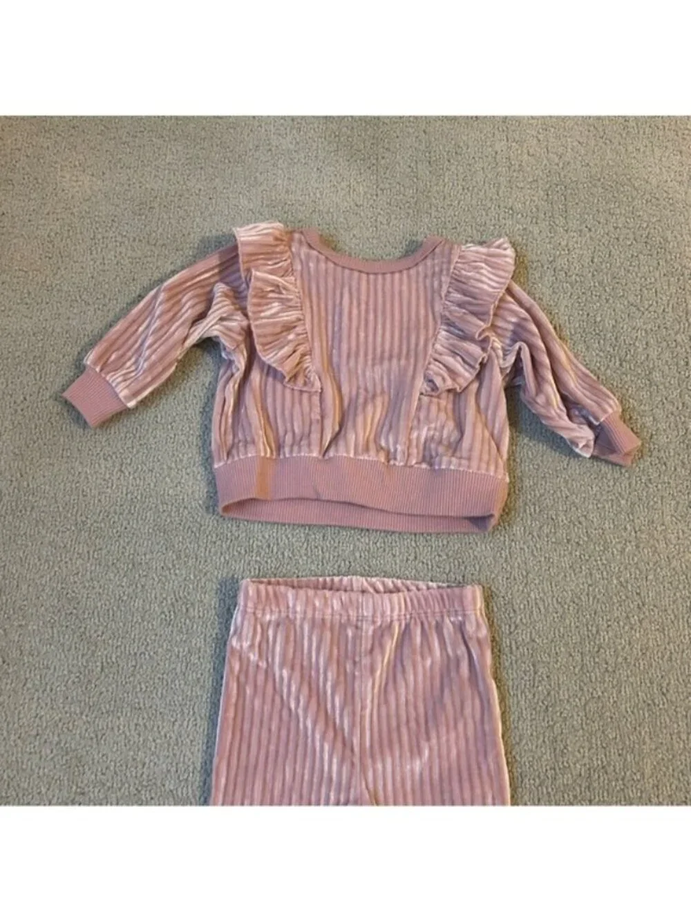 Tahari Baby Girls Pink Velour Velvet Ruffle Two Piece Outfit Size 3 Months